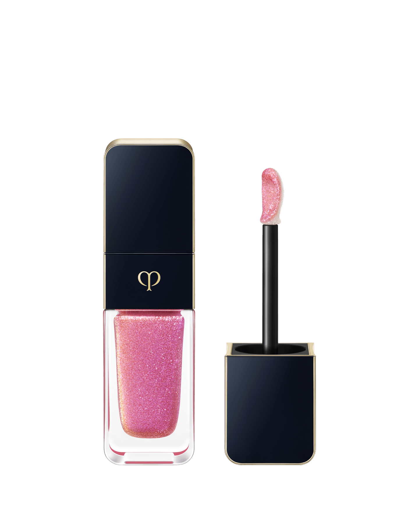 Photo of CREAM ROUGE SPARKLES with a blue-black cap engraved with the brand logo and a transparent body. The cap includes an applicator with a precision tip. SHADE: 304