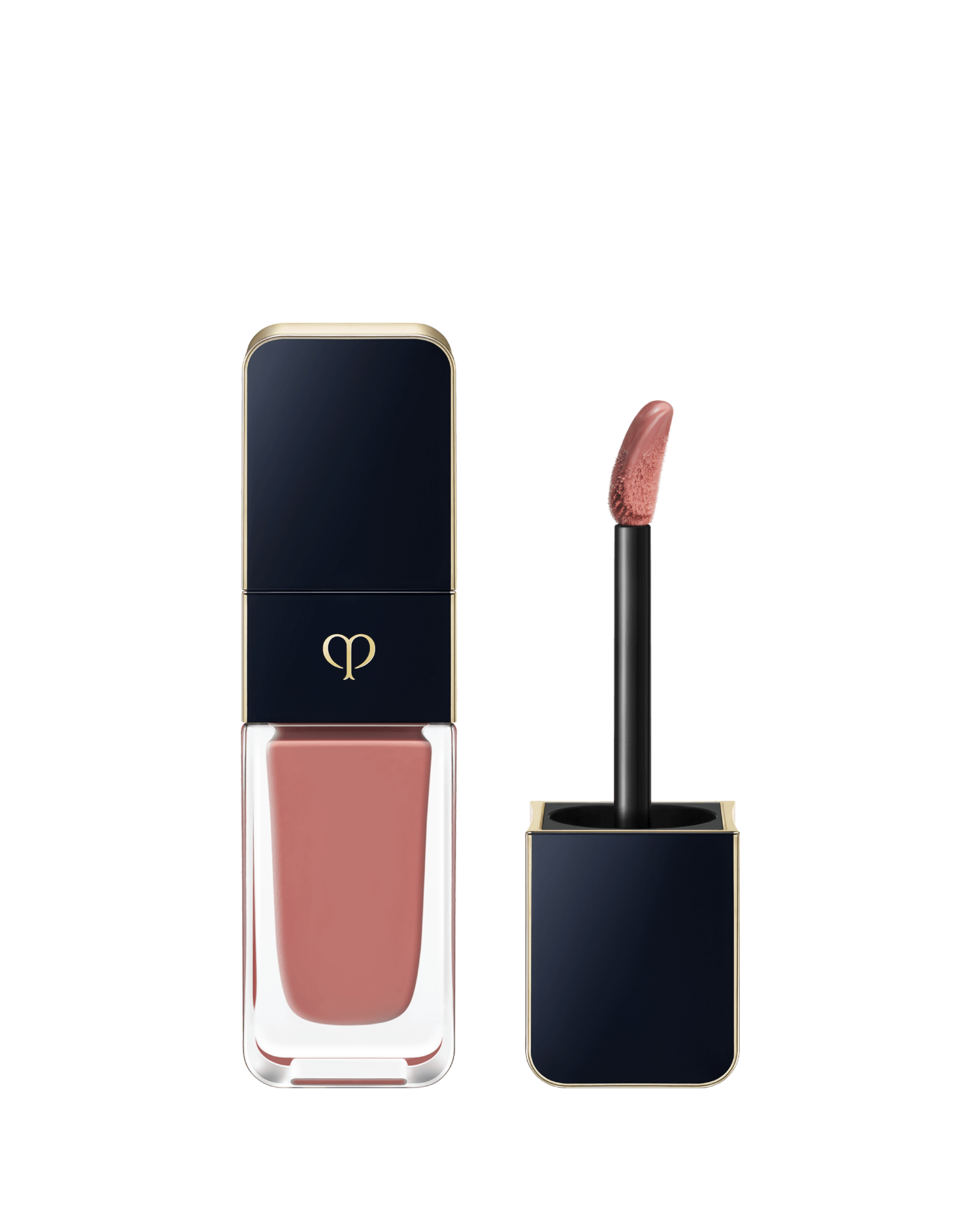 Photo of CREAM ROUGE SHINE, with a blue-black cap engraved with the brand logo and a clear body. The cap comes with a stick with a tip attached. SHADE: 201.