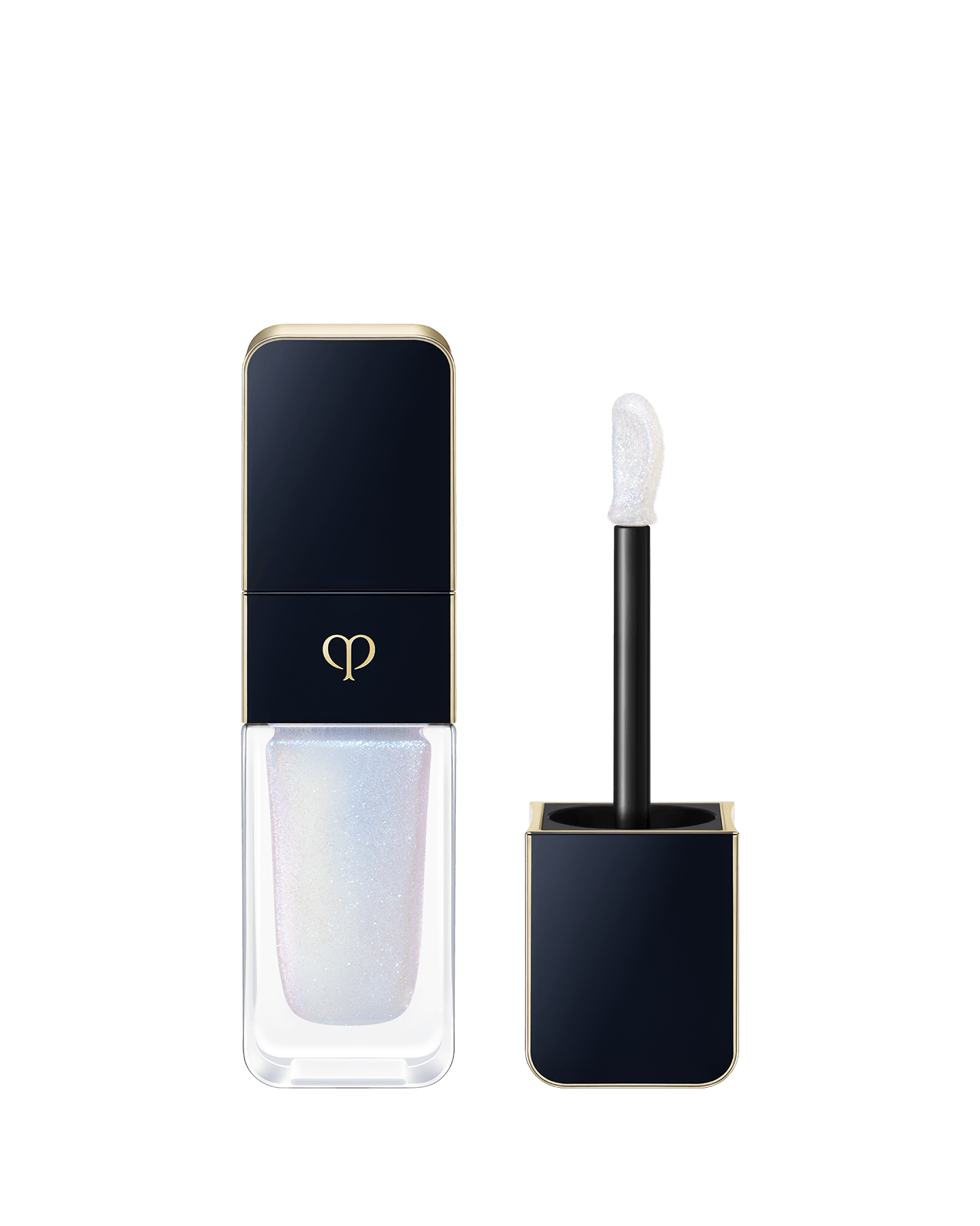 Photo of CREAM ROUGE SPARKLES with a blue-black cap engraved with the brand logo and a transparent body. The cap includes an applicator with a precision tip. SHADE: 301