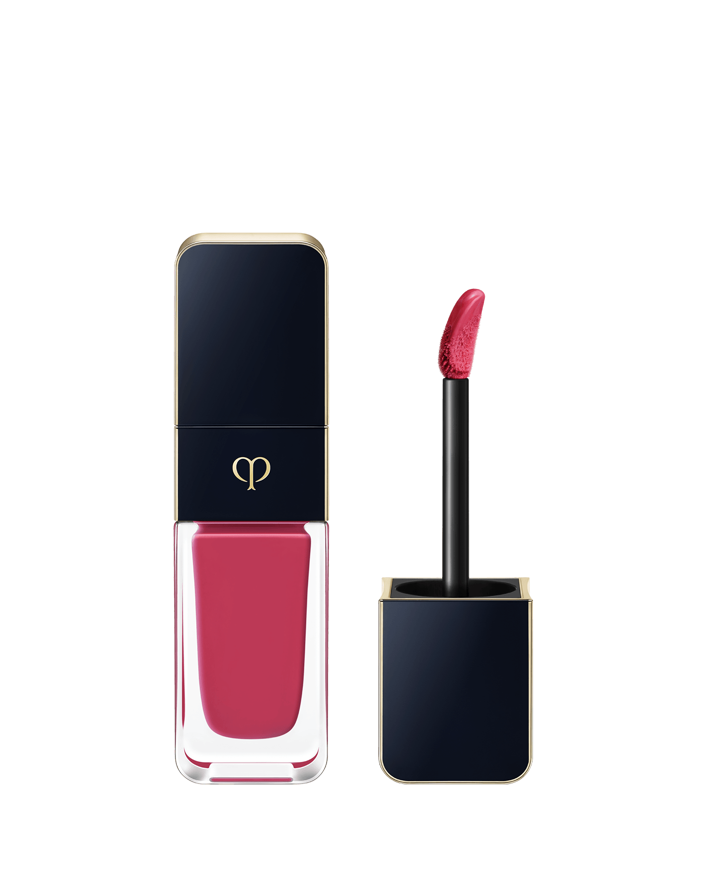 Photo of CREAM ROUGE SHINE, with a blue-black cap engraved with the brand logo and a clear body. The cap comes with a stick with a tip attached. SHADE: 203.